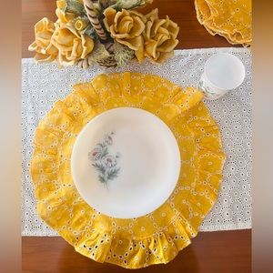 Yellow Ruffled & Scalloped Table Placemats - 100% Pure Linen (Sold as set of 2)